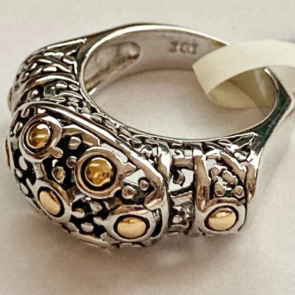 Two tone Art Deco Dome Cocktail Ring Size 5 Celtic Filigree Silver Gold Plated - Picture 7 of 9